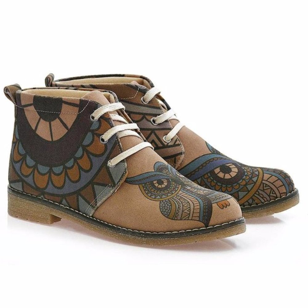 Goby Shoes - Owl Mandala Ankle Boots